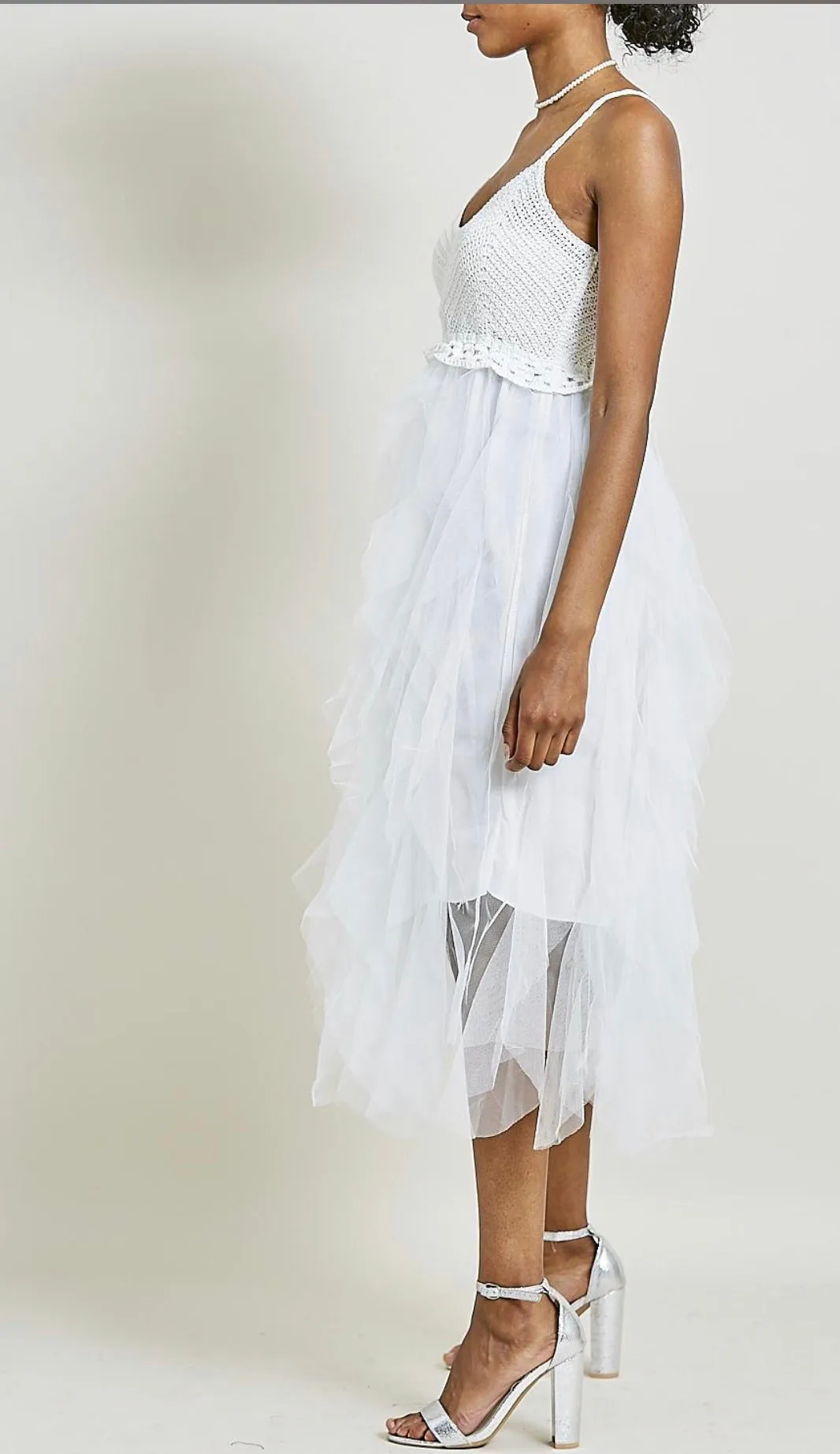 Athena crochet flutter dress - 3 colours nude, white, black