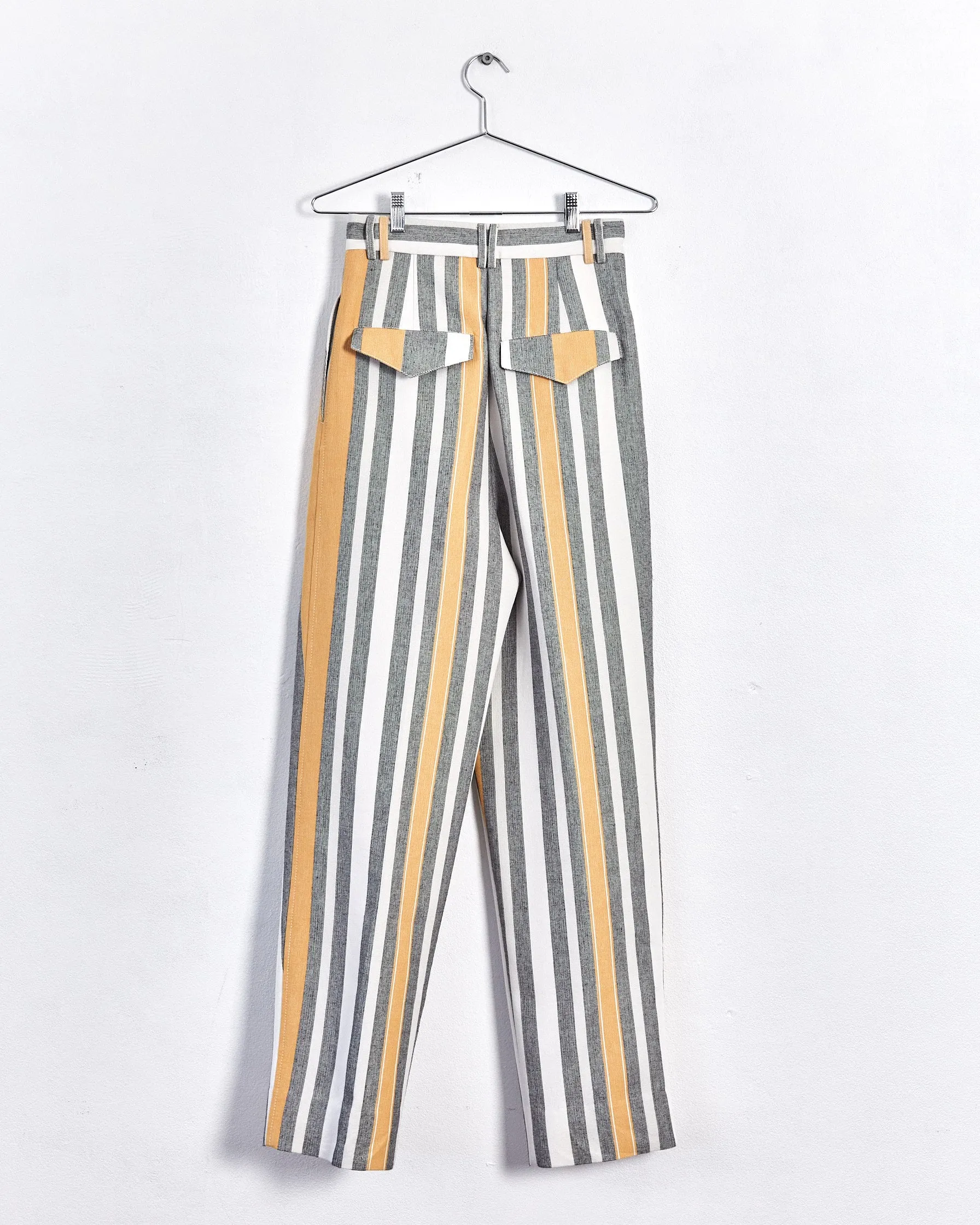 Bassike 'stripe pleated straight leg' pants, white, yellow & grey, 8