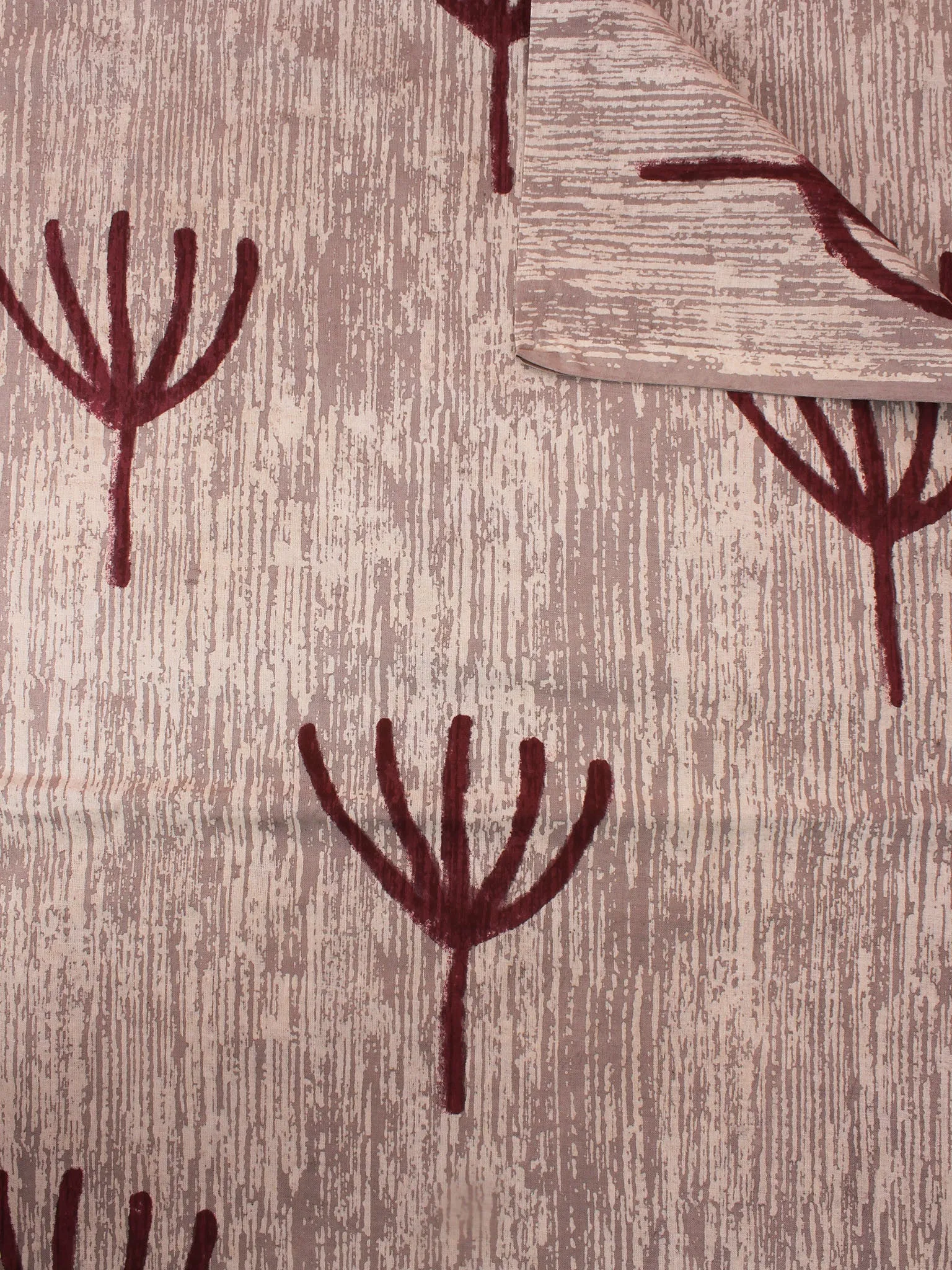 Beige Maroon Natural Dyed Hand Block Printed Cotton Fabric Per Meter - F0916303
