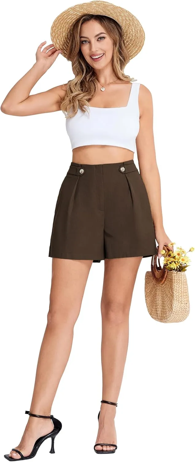 Belle Poque Linen Shorts for Women 2025 Summer Trendy Shorts Elastic High Waisted Dressy Casual Shorts with Pockets