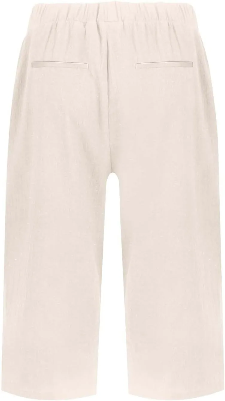 Bermuda Shorts for Women Knee Length Casual Summer Linen Capri Pants Lightweight Beach Vacation Pant with Pockets