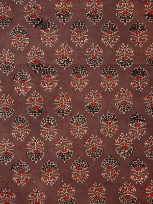 Brown Black Maroon Beige Ajrakh Hand Block Printed Cotton Fabric Per Meter - F003F1784