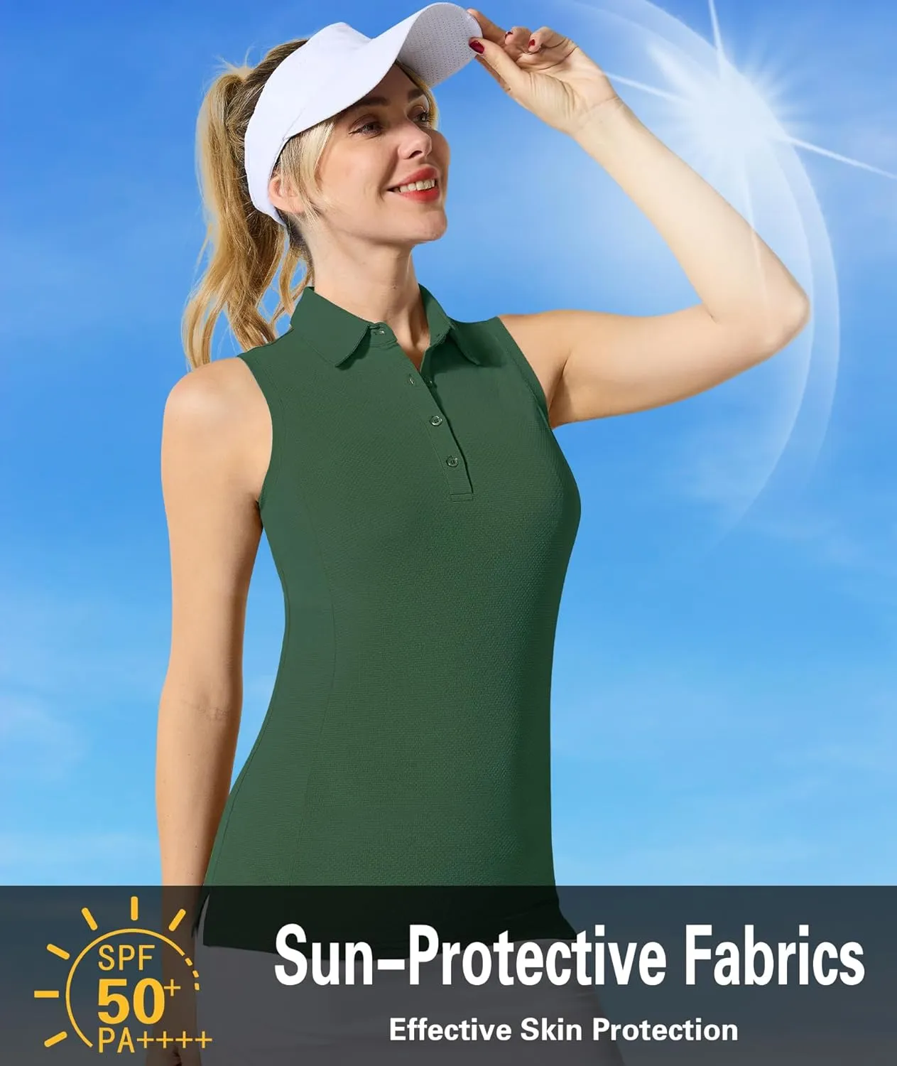 Casei Women's Sleeveless Golf Polo Shirts UPF 50  Quick Dry Collared Polo Shirts Athletic Tank Tops Shirts