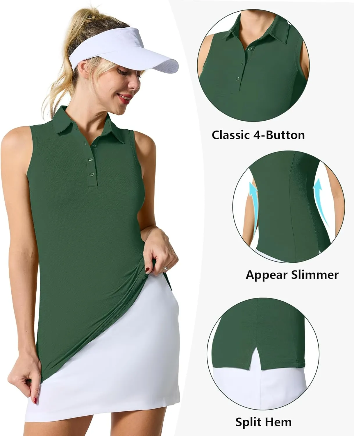Casei Women's Sleeveless Golf Polo Shirts UPF 50  Quick Dry Collared Polo Shirts Athletic Tank Tops Shirts