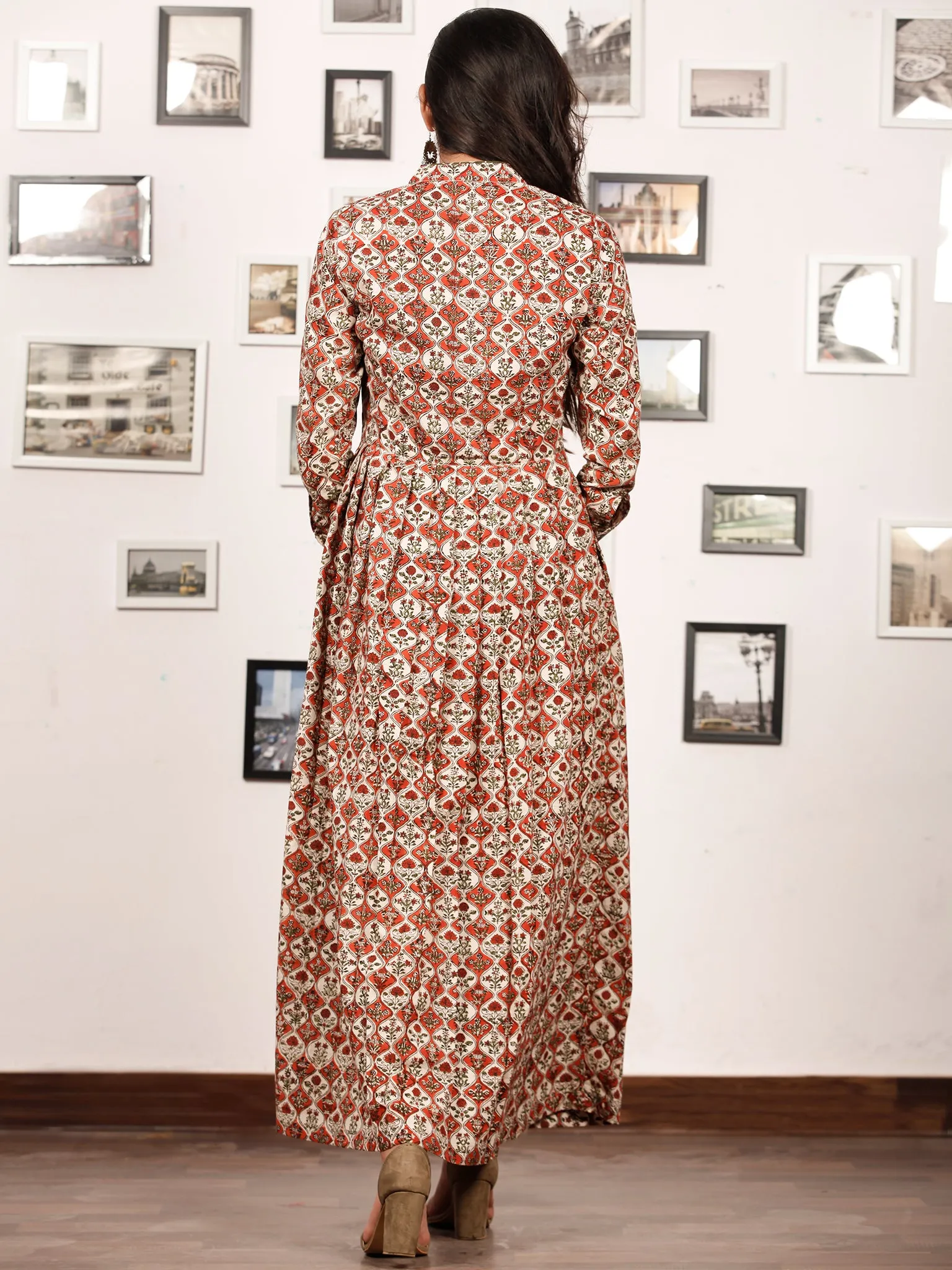 CLASSY VIBES - Hand Block Printed Cotton Long Dress With Pin Tuck - D328F896