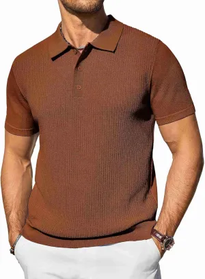 COOFANDY Men's Knit Polo Shirts Short Sleeve Casual Button Down Shirts Vintage Collared Golf Shirts