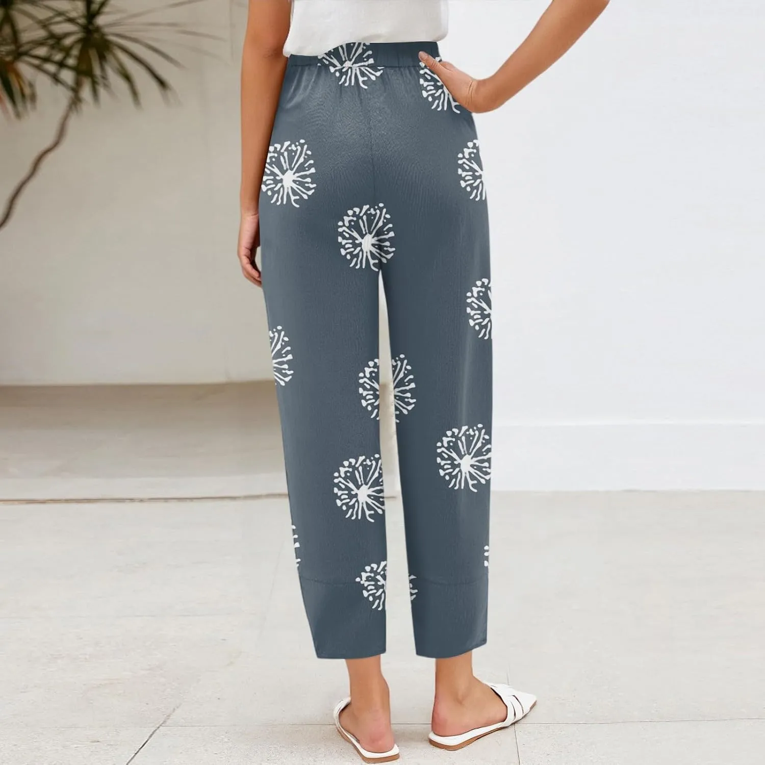 Cotton Linen Pants Women Petite Boho Summer Casual Baggy Beach Capris Lounge Lightweight Loose Fit Harem Trousers