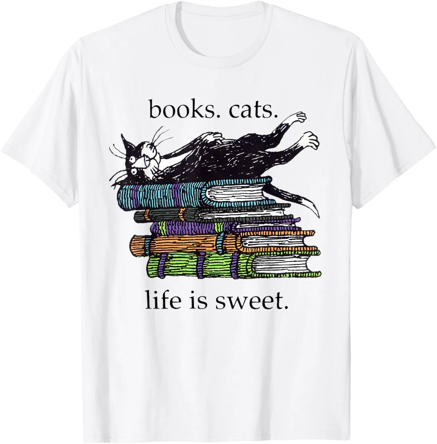 Funny Cats Books Lover Men Women T-Shirt