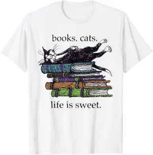 Funny Cats Books Lover Men Women T-Shirt
