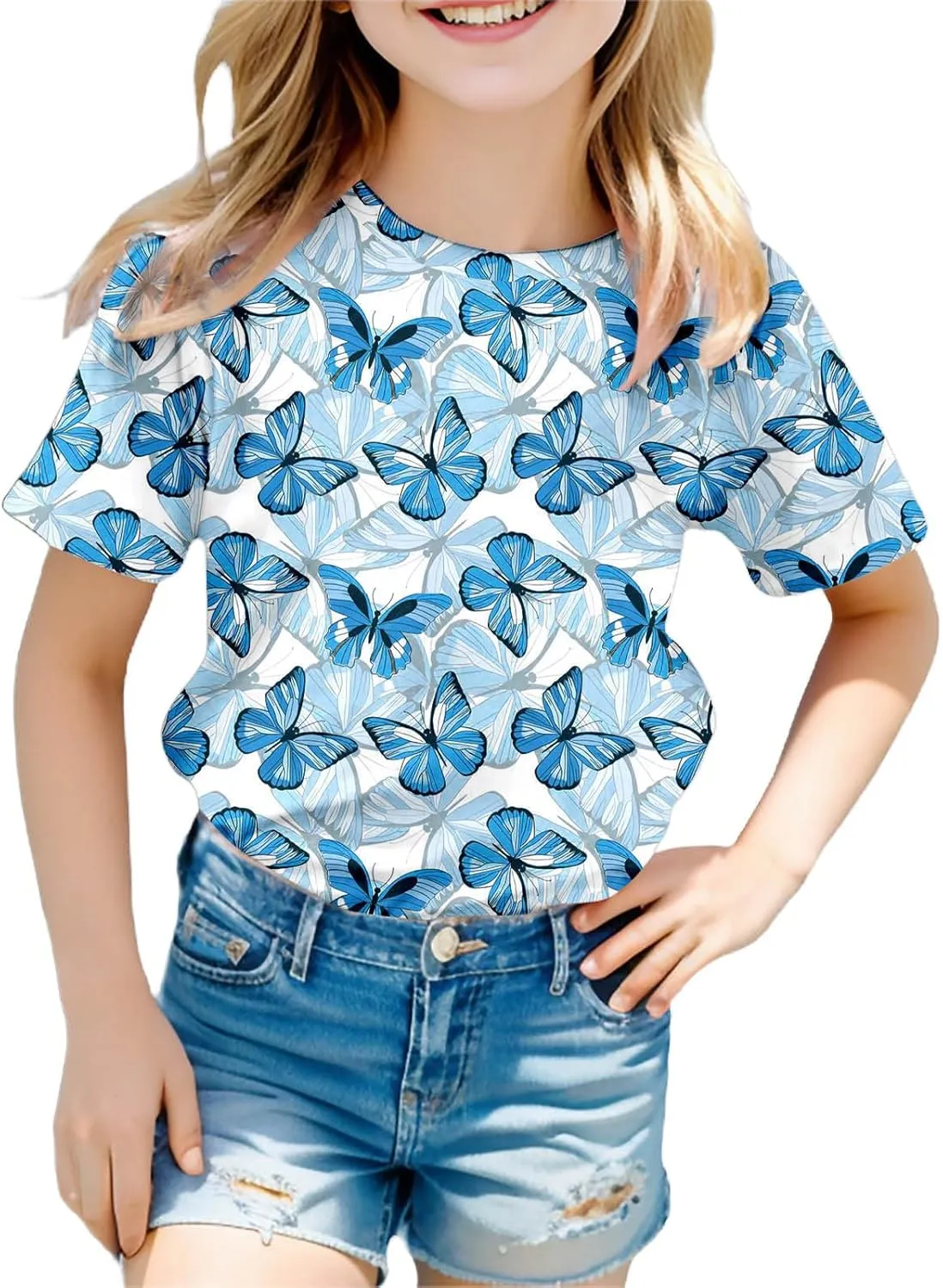 Girls Cute Graphic Tees Preppy Clothes for Teen Girls 2025 Summer Round Neck Short Sleeved Tops 2-14 Y