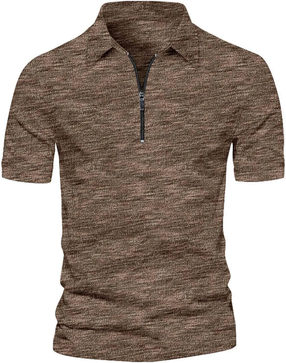 Golf Polo Shirts for Men Zipper Collar Short Sleeve Tshirts Moisture Wicking Tops Big Tall Summer Work Clothes Camisa Polo Manga Larga Hombre(Coffee,Large)