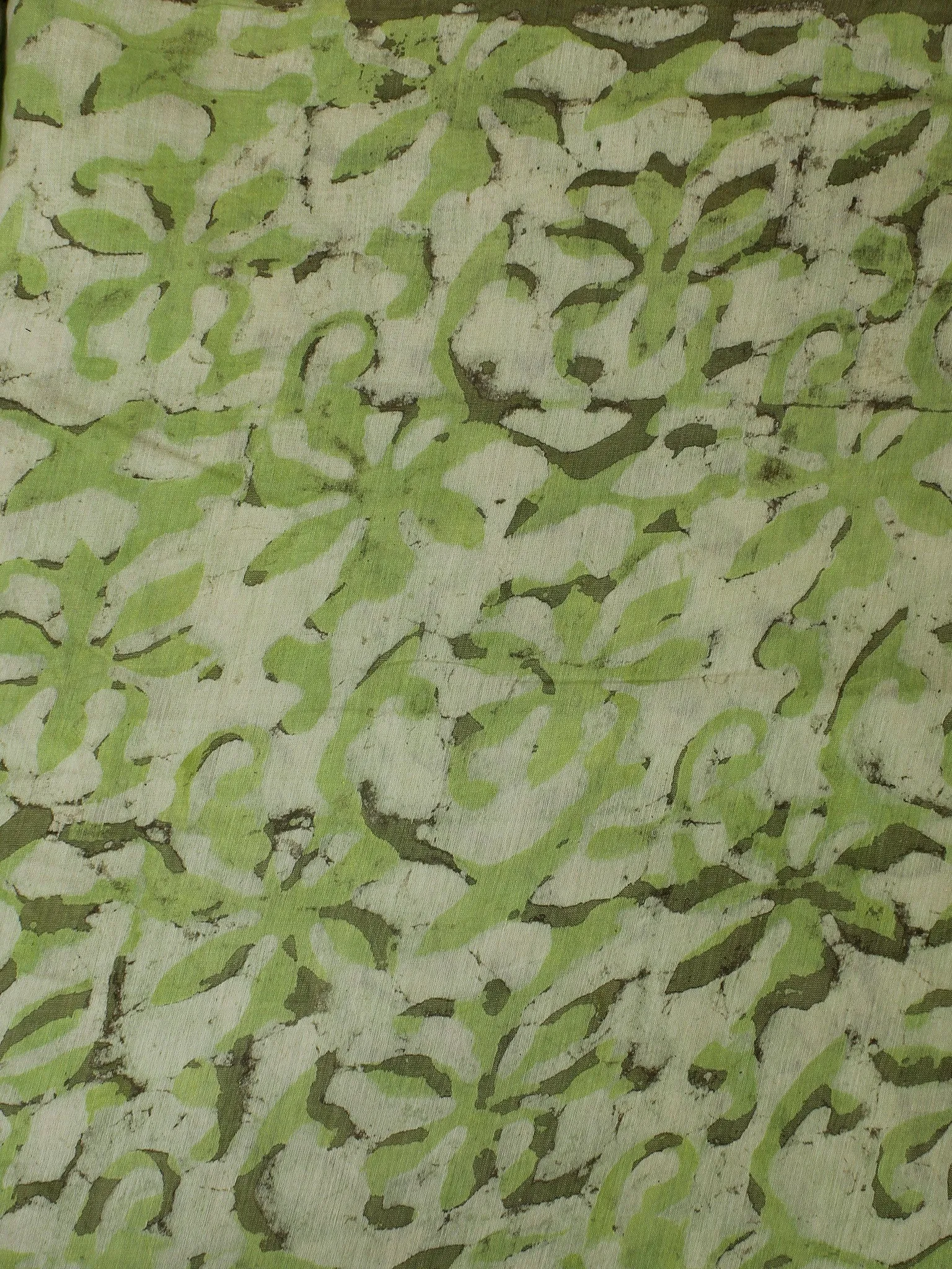 Green Ivory Hand Block Printed Chanderi Silk Fabric Per Meter - F0916198