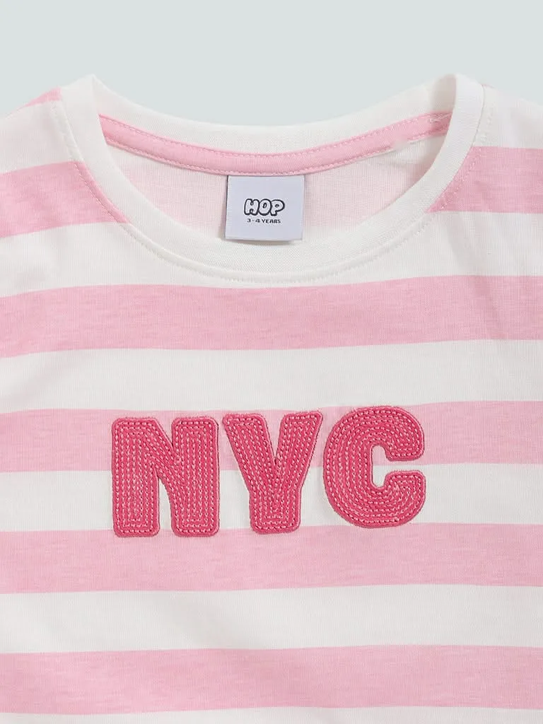 HOP Kids Pink Striped Sequin Design T-Shirt