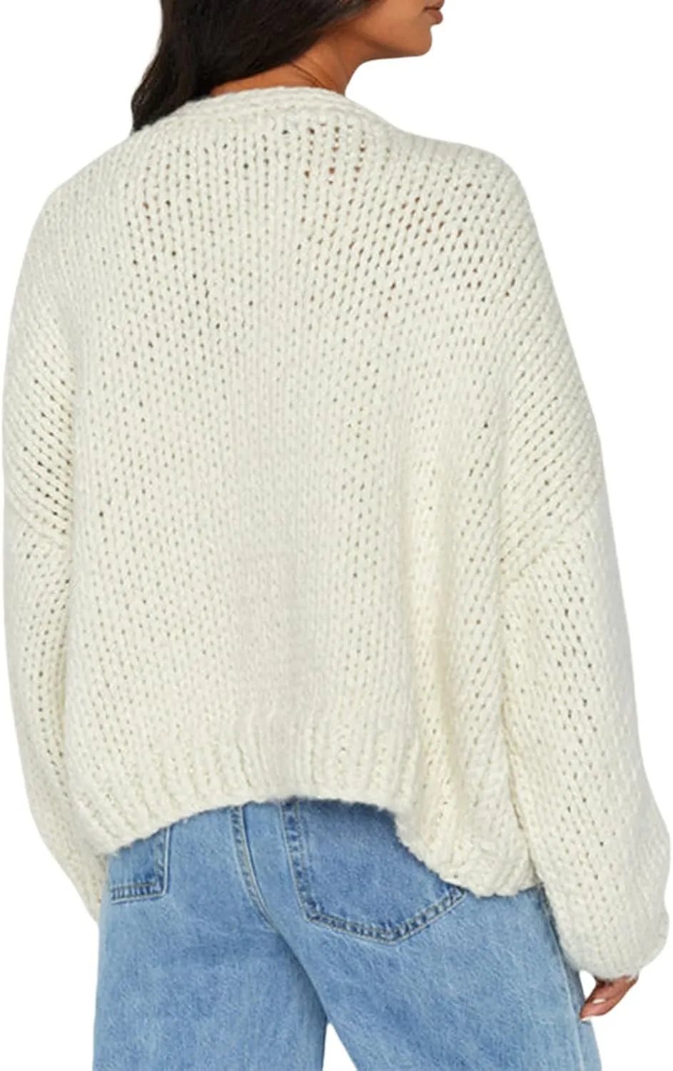 KMBANGI Women Crochet Chunky Sweater Open Front Long Sleeve Cable Knit Cardigan Cute Oversized Jumper Aesthetic Knitwear