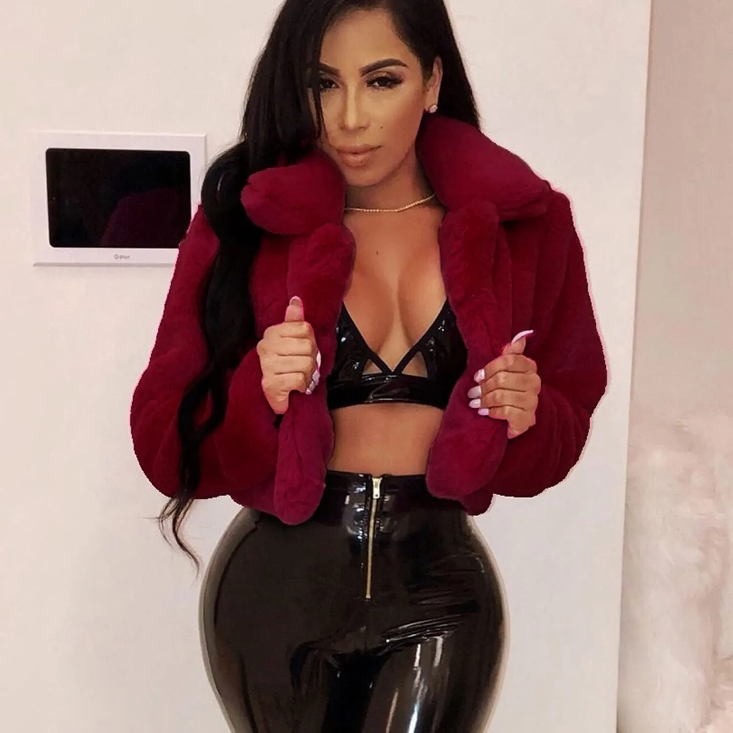 LCMTWX Women Fluffy Faux Fur Coat Women Long Jacket Faux Sleeve Short Warm Women's Coat Fluffy Short Coat Outerwear Pink