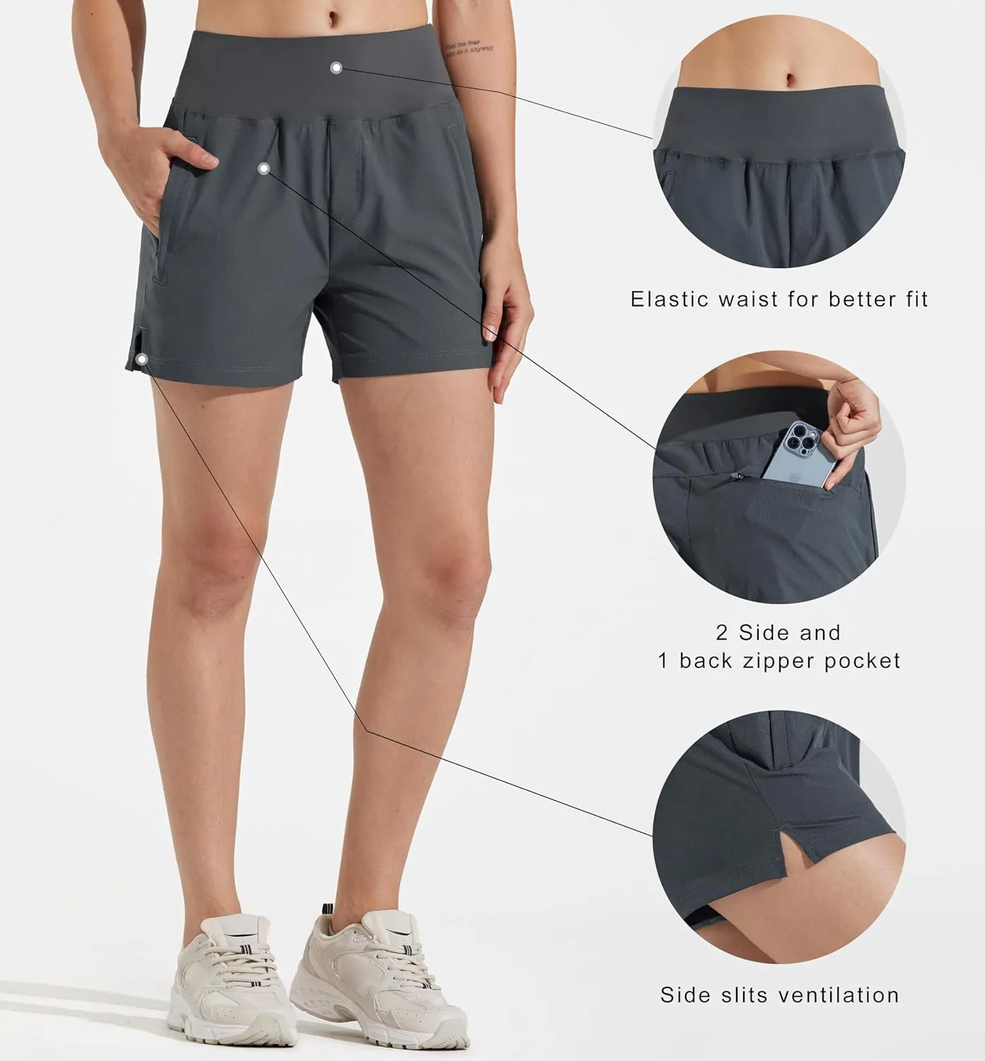 Libin Women's 4" 7" High Waist Athletic Shorts Quick Dry Lightweight Workout Shorts Casual Golf Shorts with Zipper Pockets