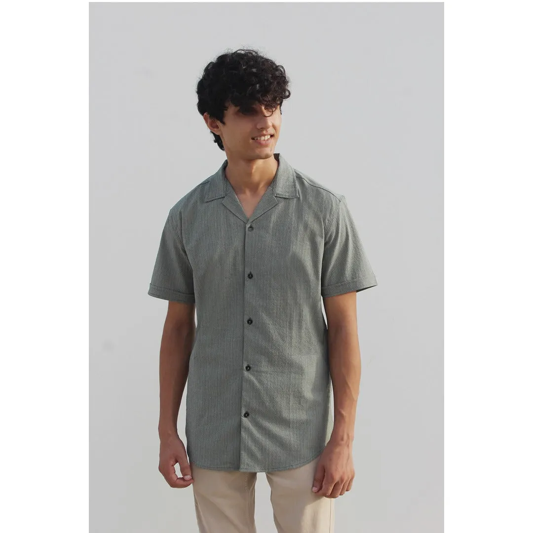 Light Green Textured Cuban Shirt