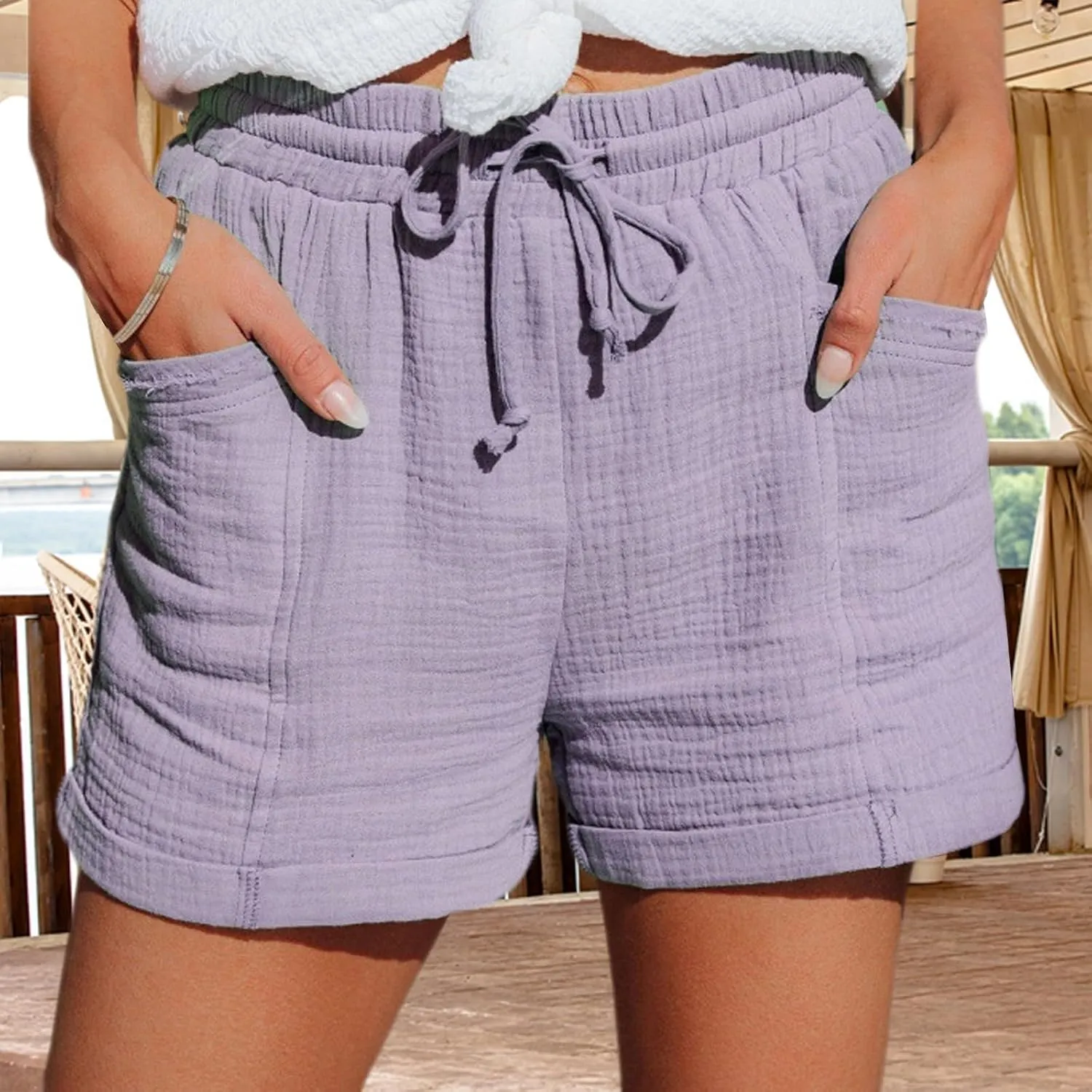 Linen Shorts for Women Dressy High Waisted Wide Leg Tailored Shorts Business Casual Work Shorts Pants with Pockets