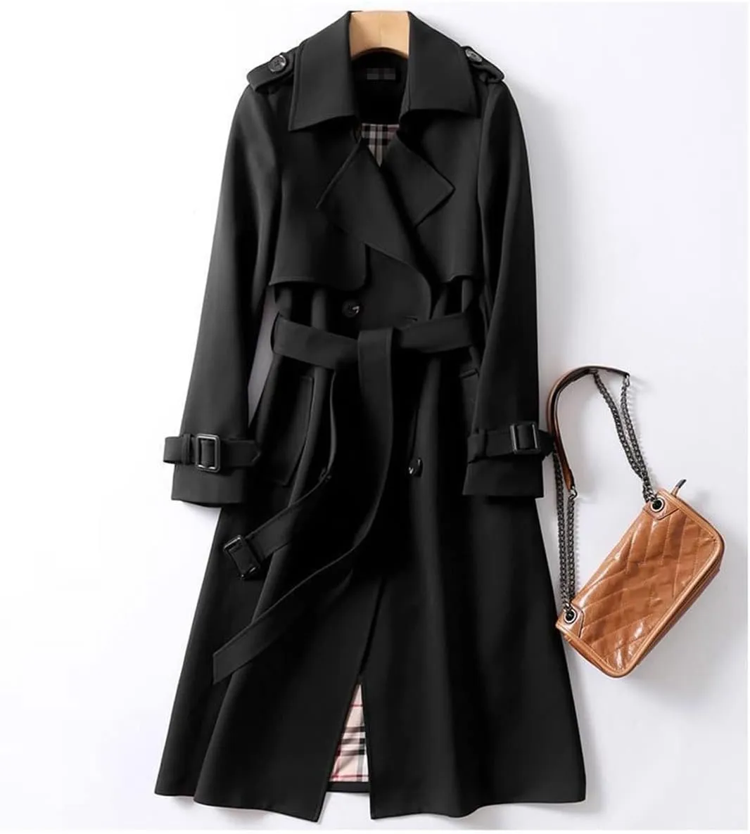 Long Trench Coat Women's Double-Breasted Slim-Fit Trench Coat Street Women's Coat All-Match Loose Coat