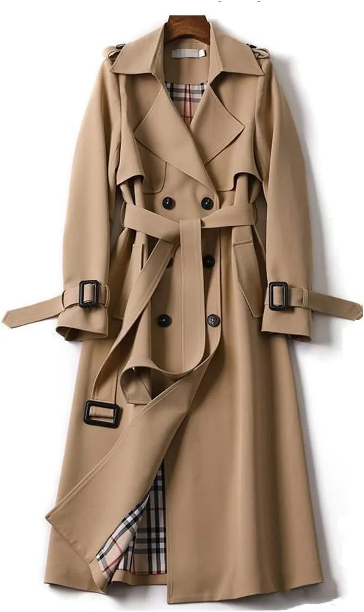 Long Trench Coat Women's Double-Breasted Slim-Fit Trench Coat Street Women's Coat All-Match Loose Coat