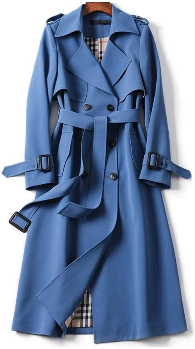 Long Trench Coat Women's Double-Breasted Slim-Fit Trench Coat Street Women's Coat All-Match Loose Coat