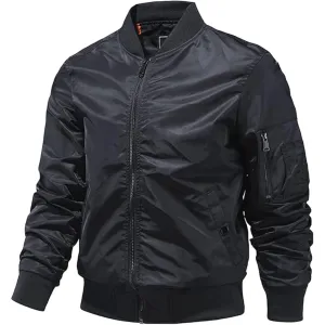 Maiyifu-GJ Men's Lightweight Flight Jacket Zipper Military Windbreaker Sportswear Spring Fall Softshell Bomber Coat Outwear (BlackA1,5X-Large)