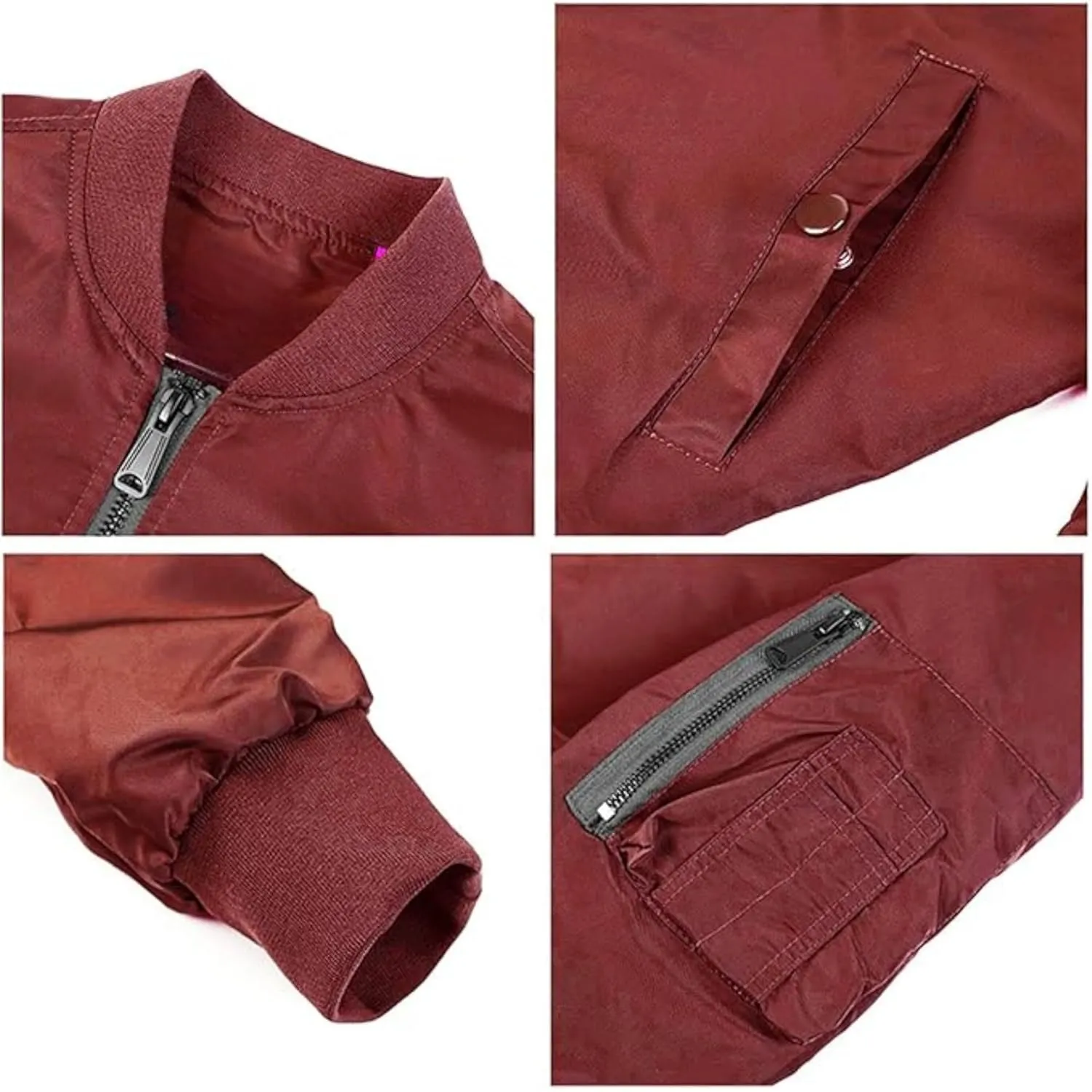 Maiyifu-GJ Men's Lightweight Flight Jacket Zipper Military Windbreaker Sportswear Spring Fall Softshell Bomber Coat Outwear (Wine RedA1,5X-Large)