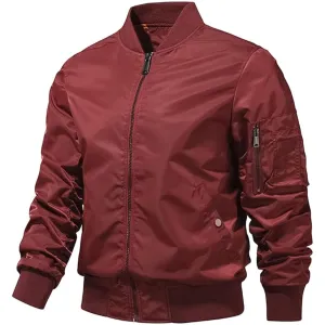 Maiyifu-GJ Men's Lightweight Flight Jacket Zipper Military Windbreaker Sportswear Spring Fall Softshell Bomber Coat Outwear (Wine RedA1,5X-Large)