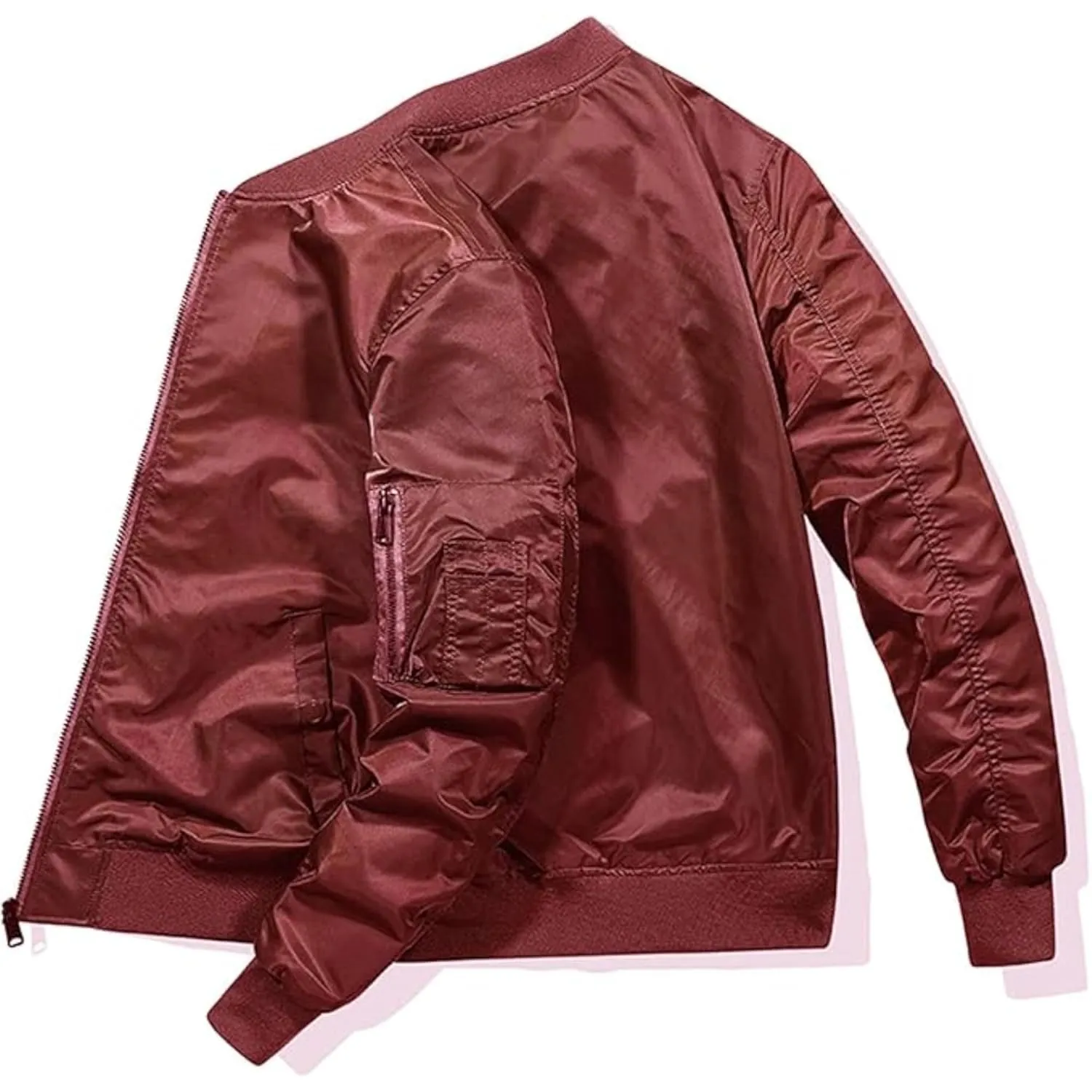 Maiyifu-GJ Men's Lightweight Flight Jacket Zipper Military Windbreaker Sportswear Spring Fall Softshell Bomber Coat Outwear (Wine RedA1,5X-Large)
