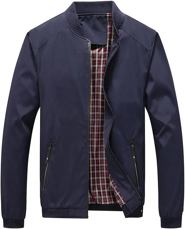 Men's Fall Casual Slim Fit Bomber Jacket Windbreaker Lightweight Softshell Flight Jacket Varsity Coat Outwear