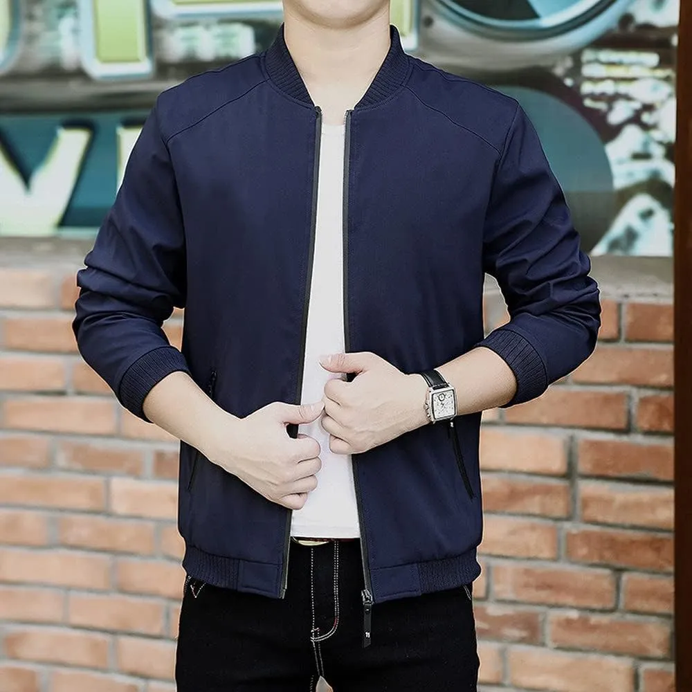 Men's Fall Casual Slim Fit Bomber Jacket Windbreaker Lightweight Softshell Flight Jacket Varsity Coat Outwear