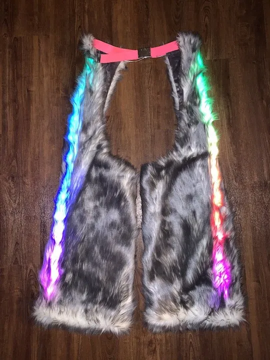 Men's LED Faux Fur Chaps in "Just The Tip Gray"