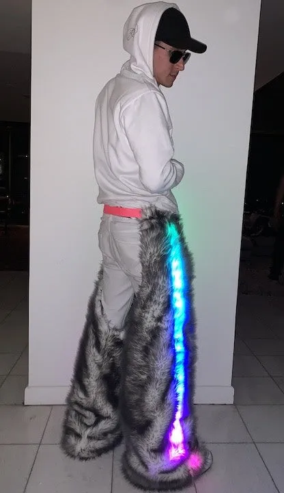 Men's LED Faux Fur Chaps in "Just The Tip Gray"