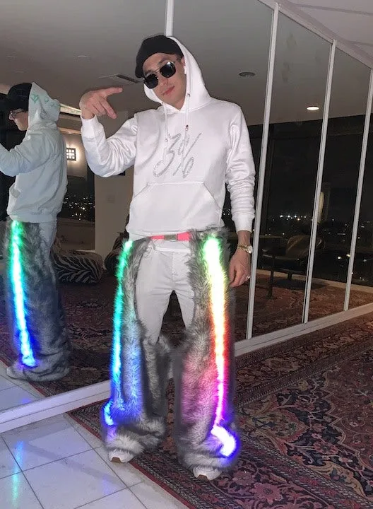 Men's LED Faux Fur Chaps in "Just The Tip Gray"