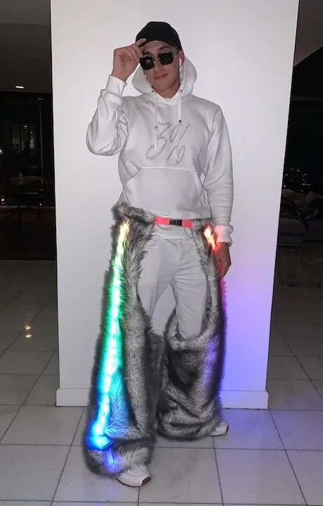 Men's LED Faux Fur Chaps in "Just The Tip Gray"
