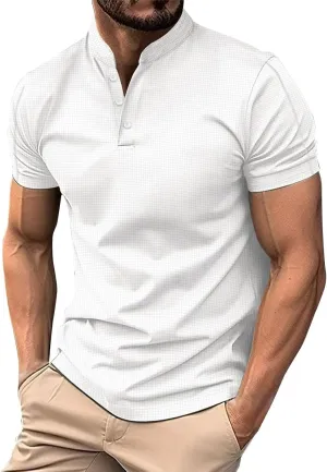 Mens Polos Short Sleeve Breathable Band Collar Golf Tshirts Summer Casaul Work Tops Lightweight Breathable Clothes