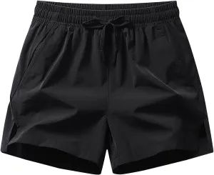 Men's Quick Dry Shorts 5 Inches Lightweight Gym Workout Running Athletic Shorts Summer Soild Color Beach Casual Shorts