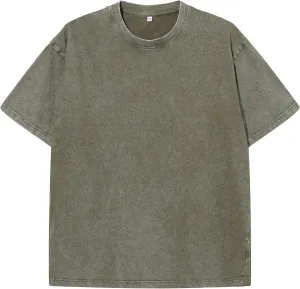 Mens Washed Vintage T-Shirt Summer Casual T Shirts Thick Short Sleeve Loose Crew Neck Cotton Tops