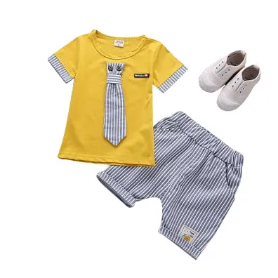 MOF Kids boys casual summer striped detail T-shirt & shorts set