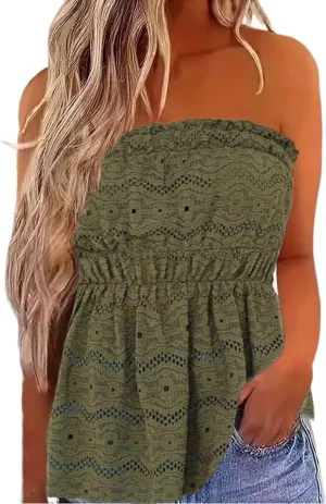 Patchwork Print Tube Tops Women Elastic Trim Strapless Vintage Blouse Multicolour Off The Shoulder Tee