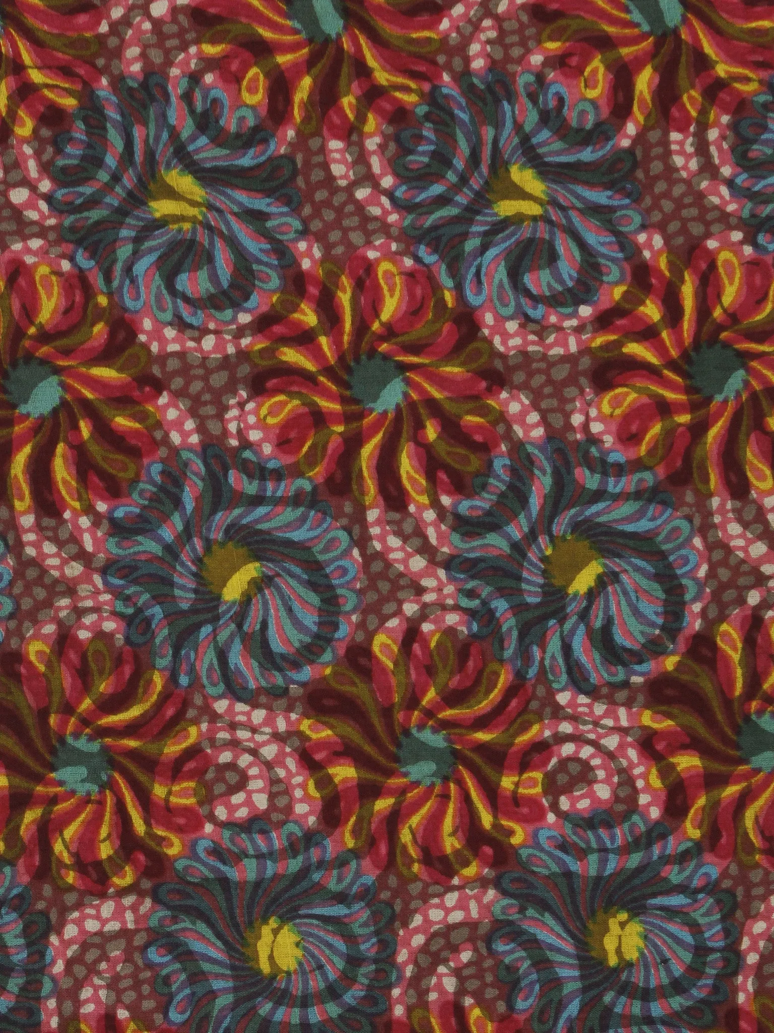 Pink Grey Red Yellow Hand Block Printed Cotton Fabric Per Meter - F001F778