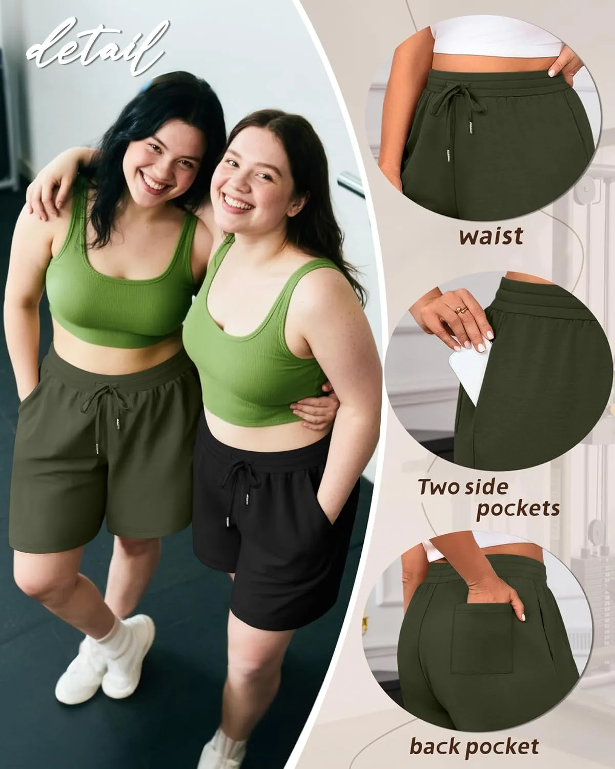 Riyiper 3 Pack Women's Plus Size Shorts Drawstring Bermuda Shorts Casual Wide Leg Knee Length Shorts with Pockets