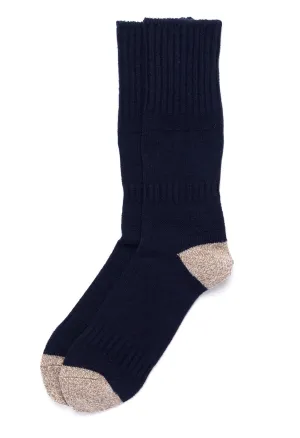 ROTOTO Guernsey Pattern Crew Socks - Navy/Mix Brown