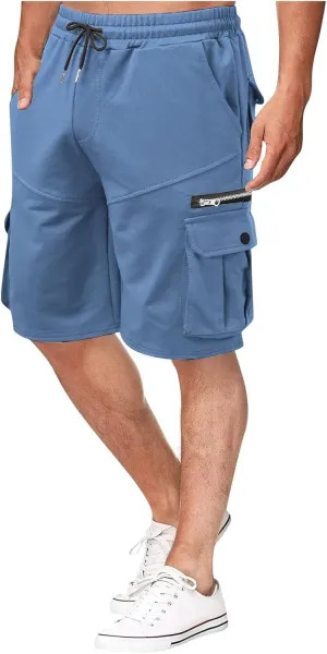 RTRDE Men's Shorts Summer Workwear Shorts Loose Casual Five-Point Pants Multi-Pocket Zipper Jogging Shorts, M-4XL