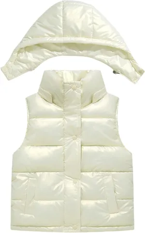 SEAUR Toddler Kids Winter Vest Girls Boys Warm Puffer Vest Outerwear Thick Sleeveless Jacket Detachable Hooded Padded Vest