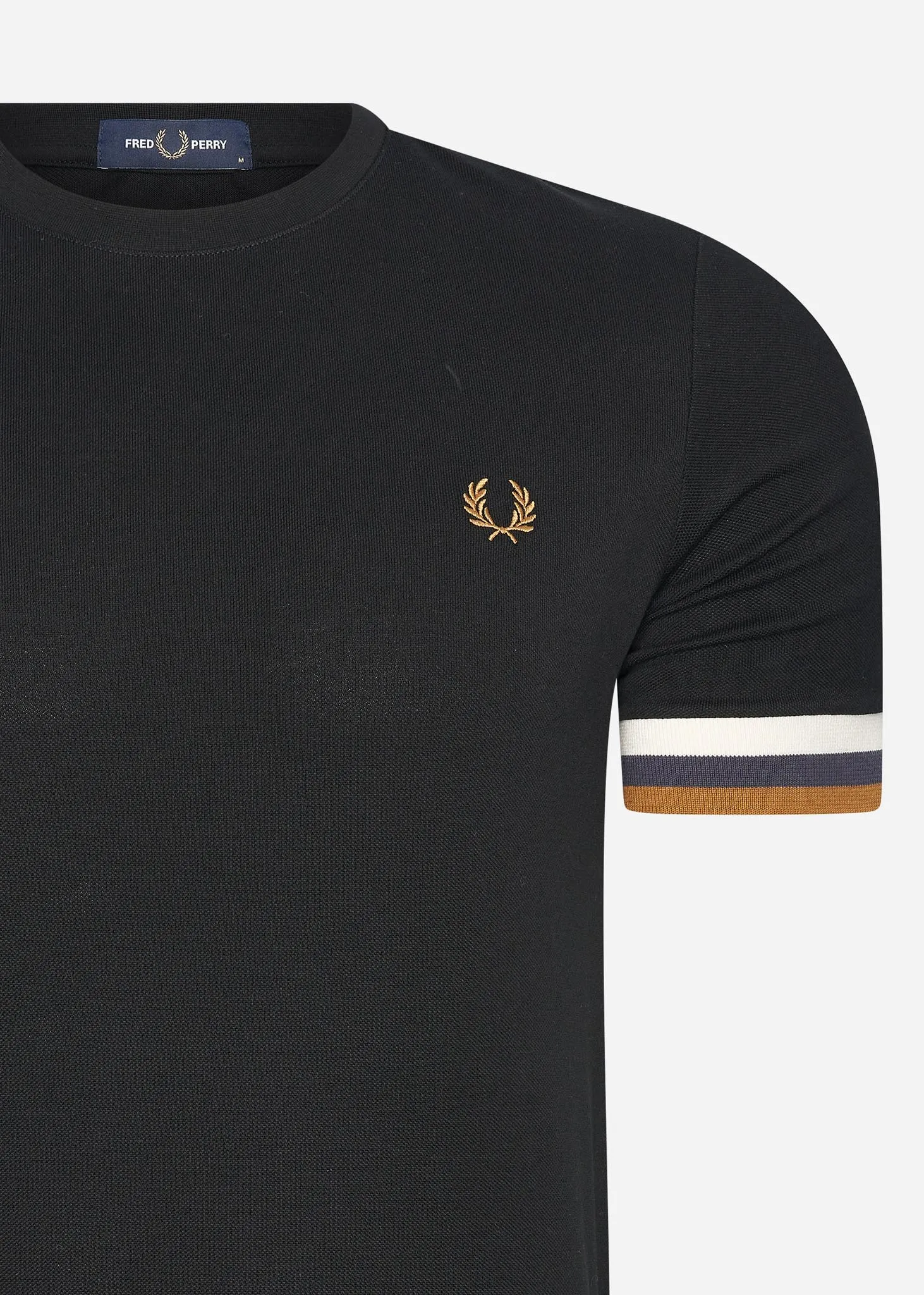 Striped cuff pique t-shirt - black