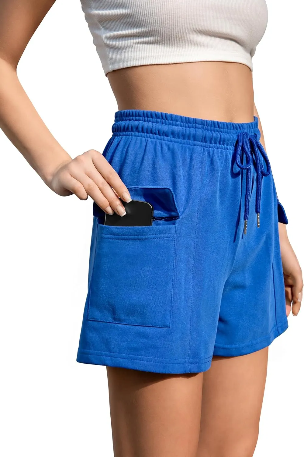 Summer High Waisted Cargo Shorts with Pockets Cotton Drawstring Casual Shorts Women