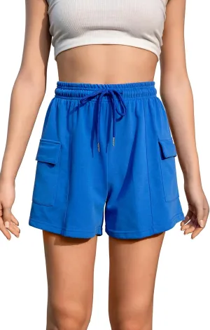 Summer High Waisted Cargo Shorts with Pockets Cotton Drawstring Casual Shorts Women