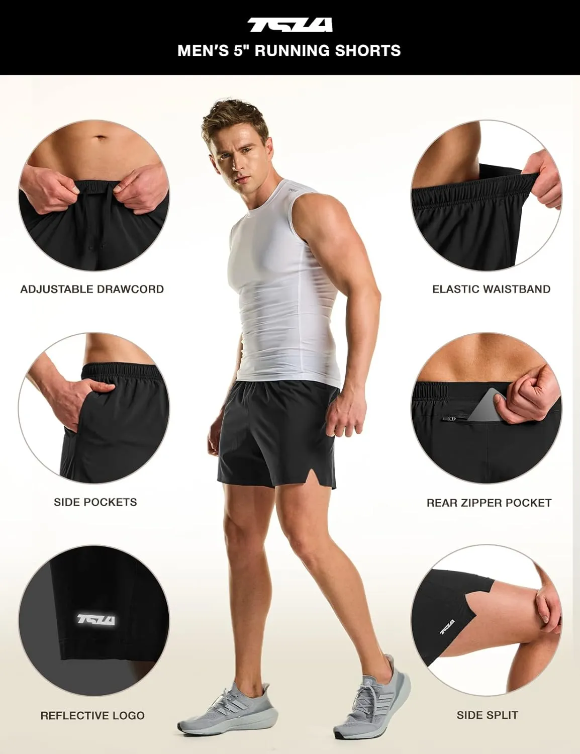 TSLA Men's Active Running Shorts, Training Exercise Workout Shorts, Quick Dry Gym Athletic Performance Shorts with Pockets