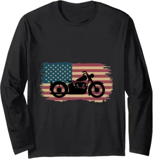 Vintage American Flag Motorcycle Long Sleeve T-Shirt